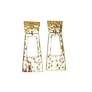 Hammered Brass Post Earrings with Rectangle Dangle - SG0235Y