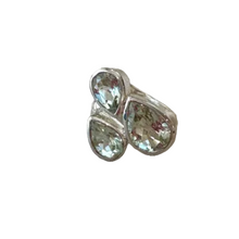 Load image into Gallery viewer, Silver ring with three clear gemstones 