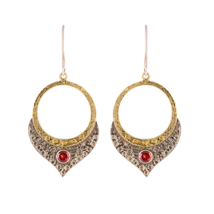Bali Style Earrings with Garnet Stone - JP0818Y