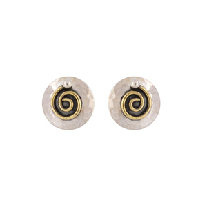 Curved Circle Earrings Decorated with a Brass Swirl - JP0547